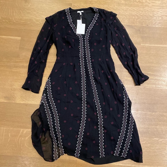 NWT Joie Jamya Long Sleeve Silk Dress in Caviar - Picture 5 of 8